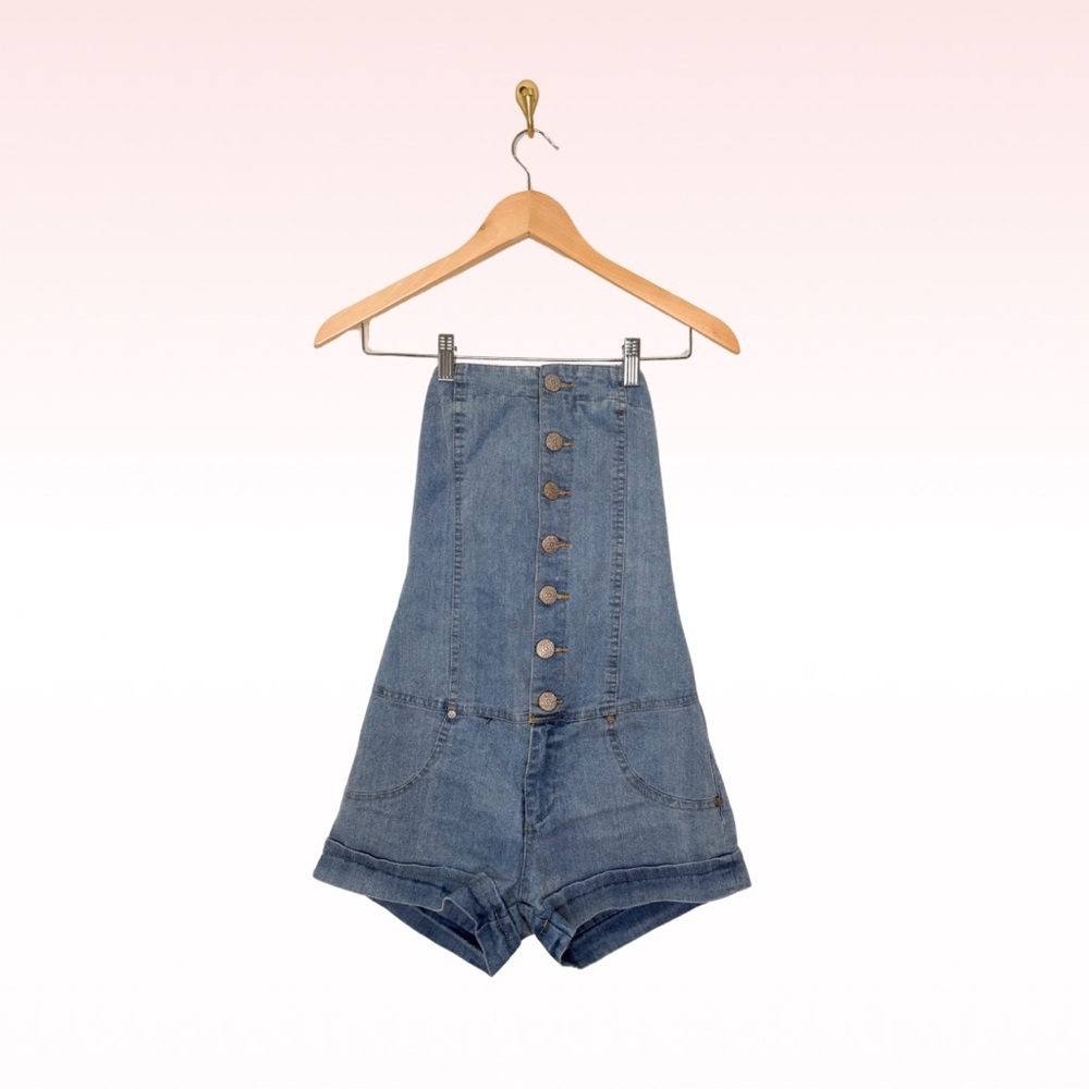 Poetry Strapless Cotton Denim Romper (Sz S)